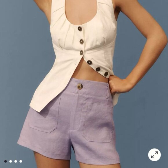 Anthropologie Maeve The Colette Shorts Womens 28 Linen Blend High Rise Purple - Picture 3 of 9